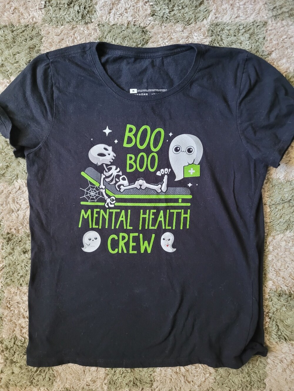 Womens Black "Boo Boo Mental Health Crew" Graphic Tee
